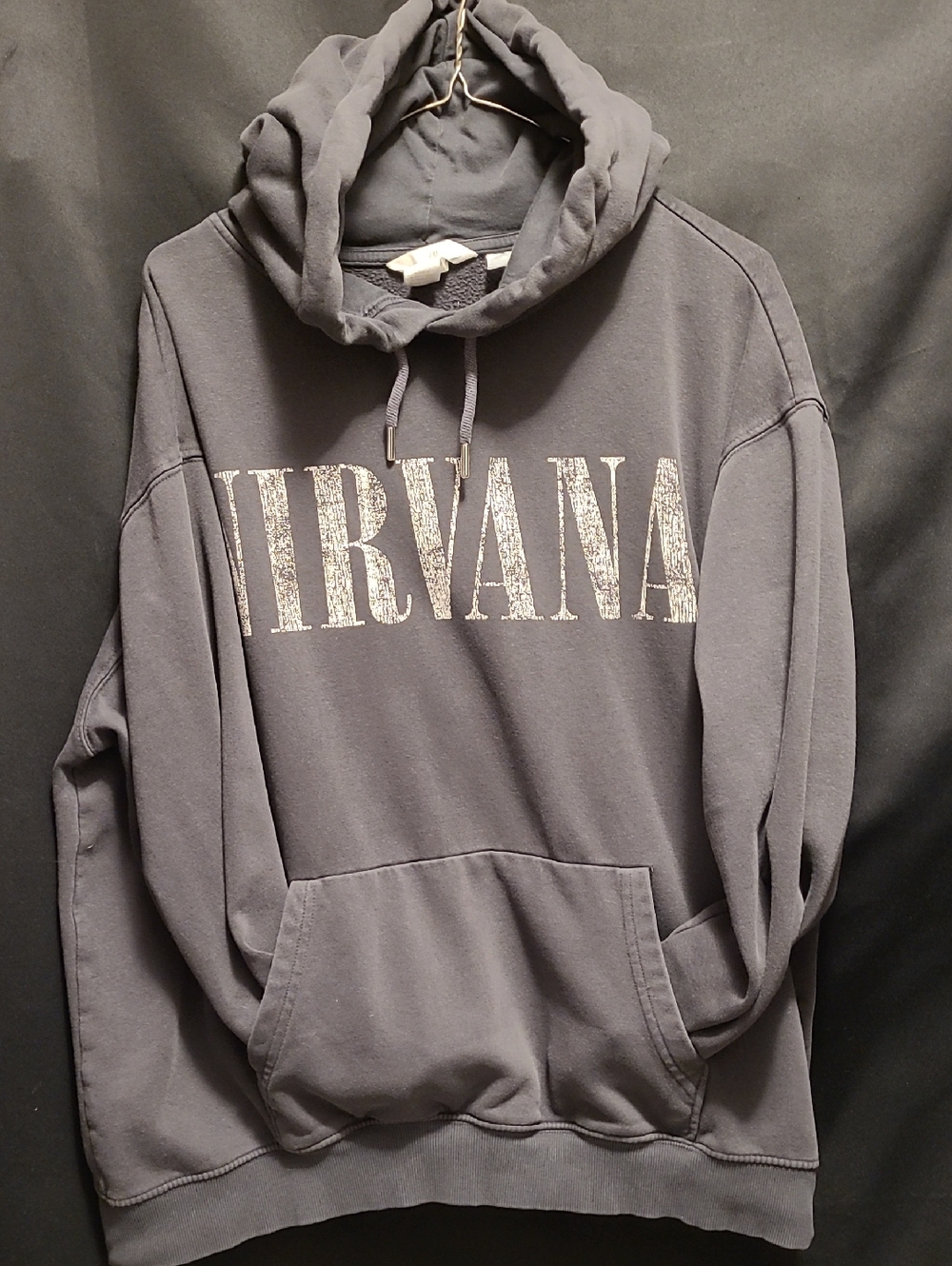 NIRVANA Slate Gray Pullover Hoodie with Distressed Logo